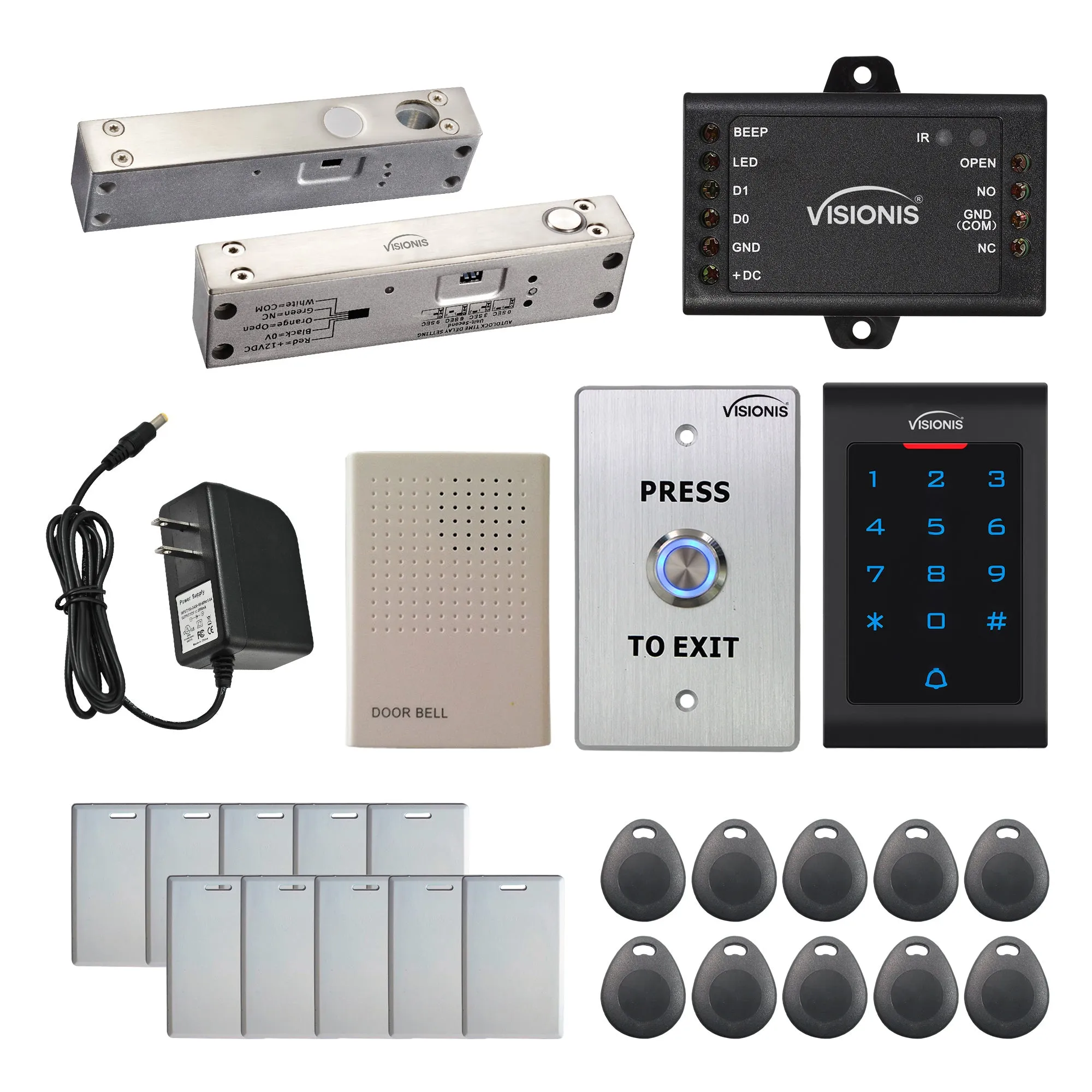 FPC-5544 One Door Access Control 2,200lbs Electric Drop Bolt Fail Safe Time Delay For Narrow Door   Indoor Use Only Keypad / Reader Standalone With Mini Controller   Wiegand 26, No Software, EM Card