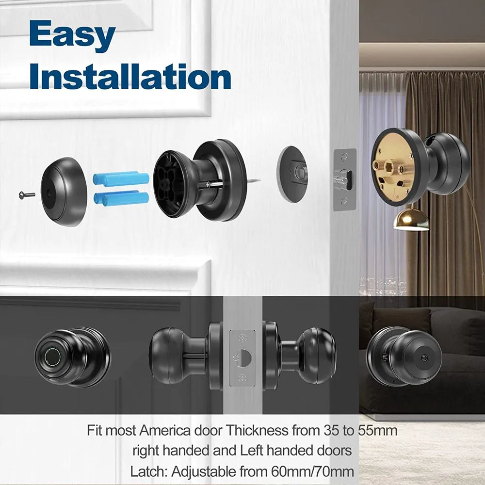 GEEKSMART Smart Door Lock, Fingerprint Door Lock Smart Lock Biometric Door Lock Fingerprint Door Knob with App Control, Suitable for Bedrooms,Cloakroom,Apartments Offices,Hotels, Black