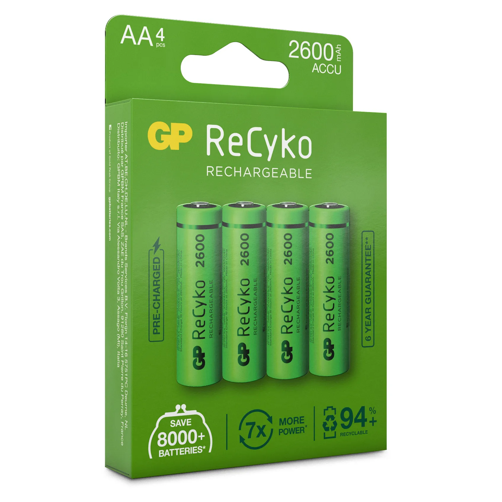 GP Batterier GP ReCyko AA-batteries 2600mAh 4-pack Green | Buy GP Batterier GP ReCyko AA-batteries 2600mAh 4-pack Green here | Outnorth