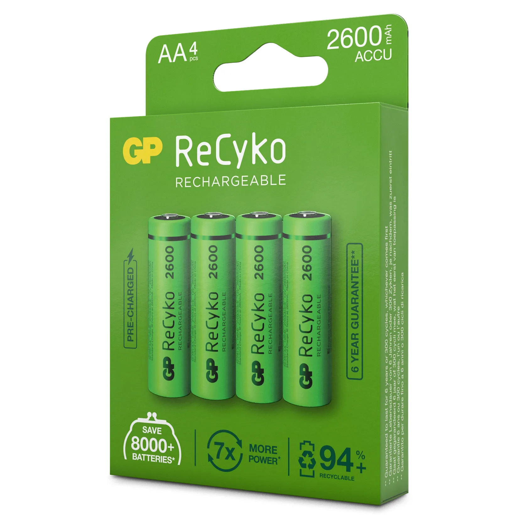GP Batterier GP ReCyko AA-batteries 2600mAh 4-pack Green | Buy GP Batterier GP ReCyko AA-batteries 2600mAh 4-pack Green here | Outnorth