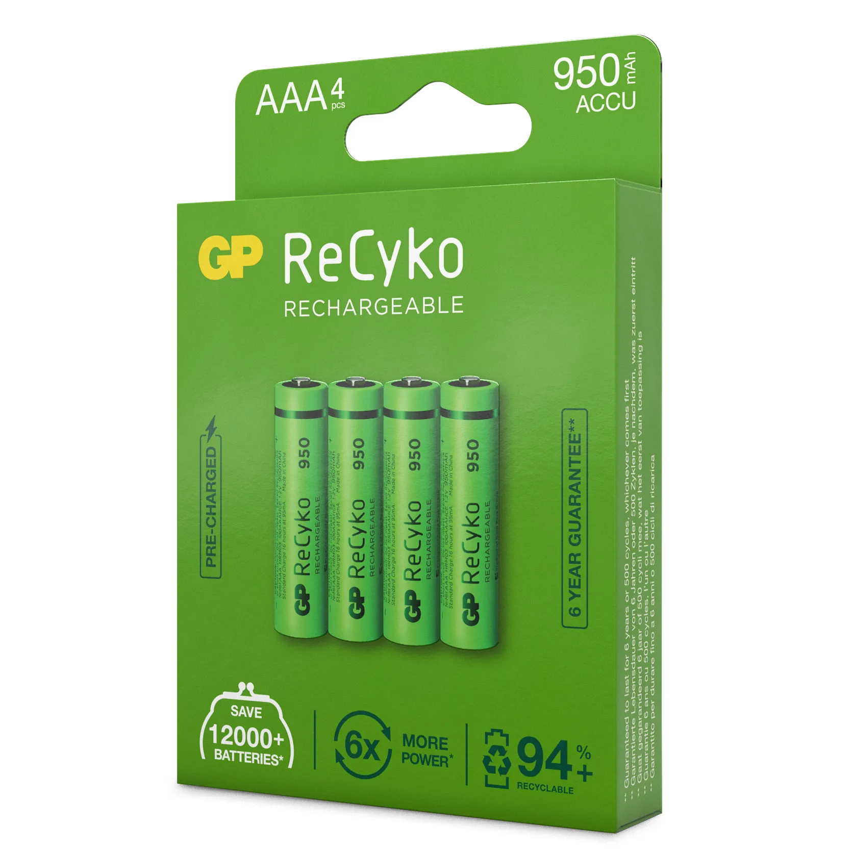 GP Batterier GP ReCyko AAA-batteries 950mAh 4-pack Green | Buy GP Batterier GP ReCyko AAA-batteries 950mAh 4-pack Green here | Outnorth