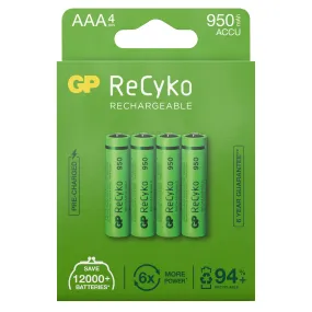 GP Batterier GP ReCyko AAA-batteries 950mAh 4-pack Green | Buy GP Batterier GP ReCyko AAA-batteries 950mAh 4-pack Green here | Outnorth