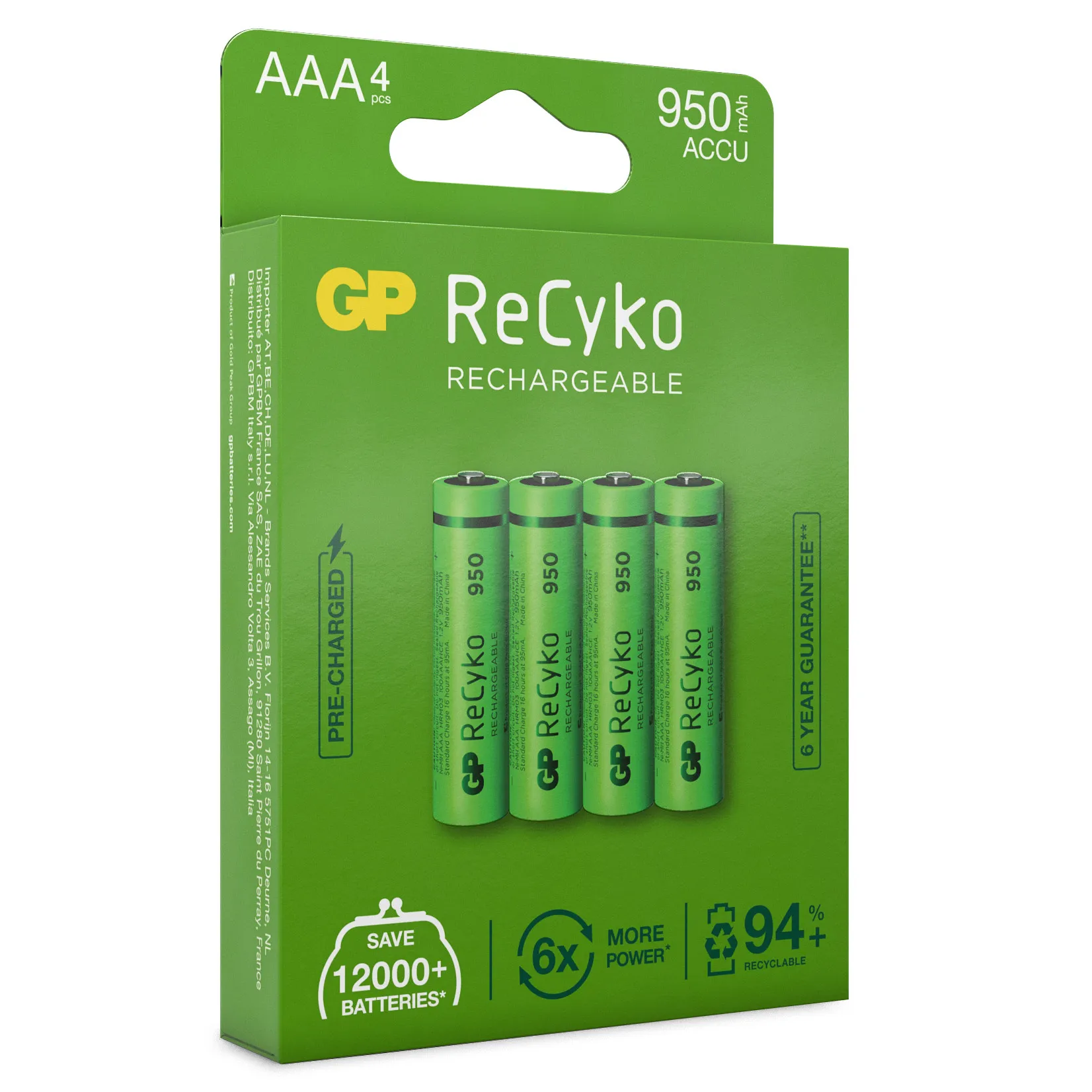 GP Batterier GP ReCyko AAA-batteries 950mAh 4-pack Green | Buy GP Batterier GP ReCyko AAA-batteries 950mAh 4-pack Green here | Outnorth