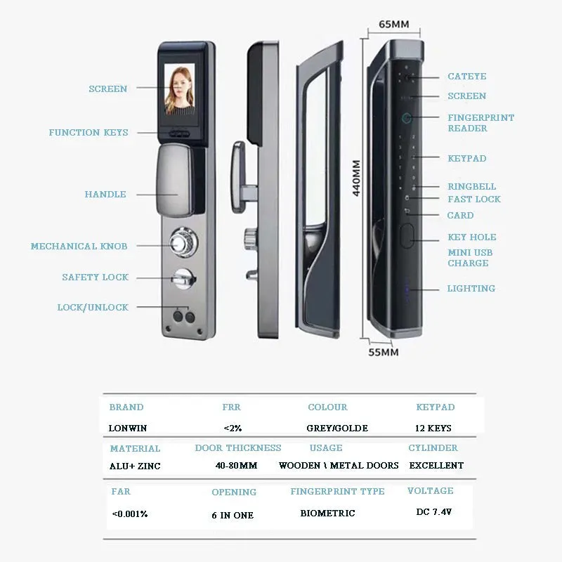 HI TOWER | Smart Lock With High Quality Camera, Remote APP Unlock, Electronic Fingerprint, Digital Card, Key & Passcode .