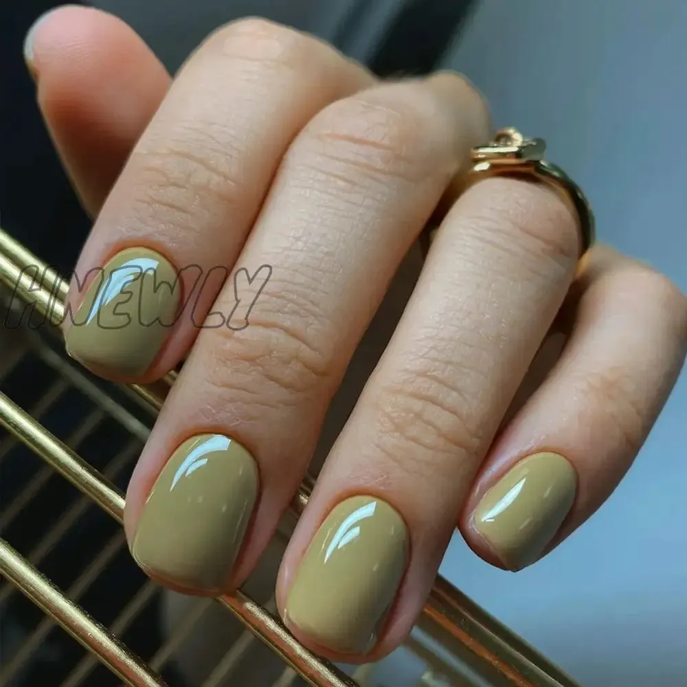 Hnewly 24pcs French Short Solid Color False Nails Simple & Elegant Design Fake Nail Art Full Coverage Detachable Artificial Press on nail