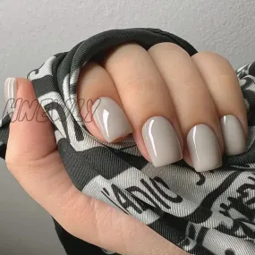 Hnewly 24pcs French Short Solid Color False Nails Simple & Elegant Design Fake Nail Art Full Coverage Detachable Artificial Press on nail