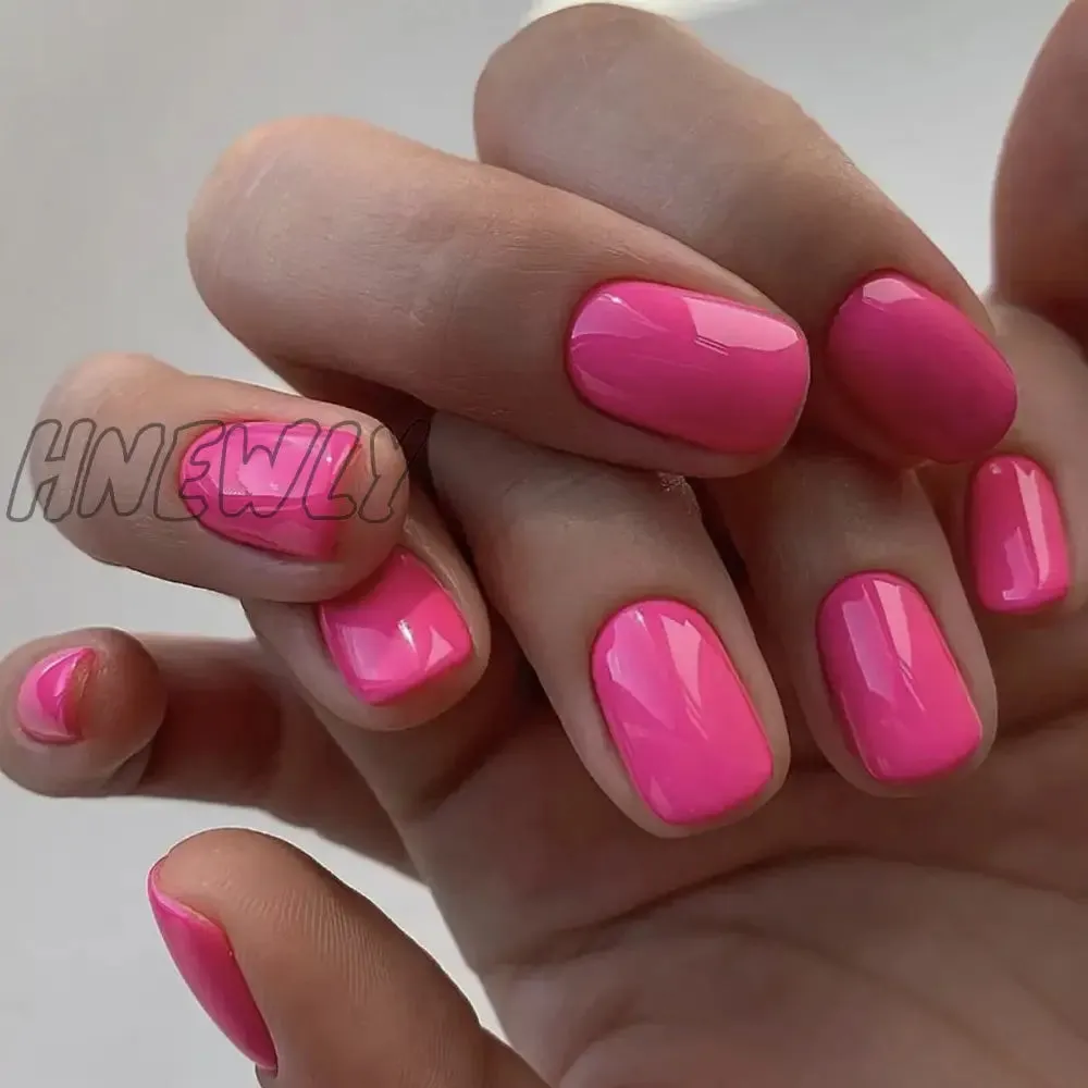 Hnewly 24pcs French Short Solid Color False Nails Simple & Elegant Design Fake Nail Art Full Coverage Detachable Artificial Press on nail