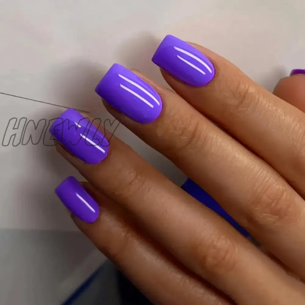Hnewly 24pcs French Short Solid Color False Nails Simple & Elegant Design Fake Nail Art Full Coverage Detachable Artificial Press on nail
