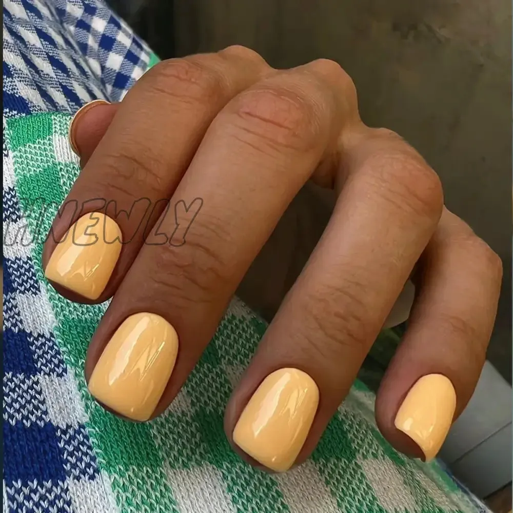 Hnewly 24pcs French Short Solid Color False Nails Simple & Elegant Design Fake Nail Art Full Coverage Detachable Artificial Press on nail