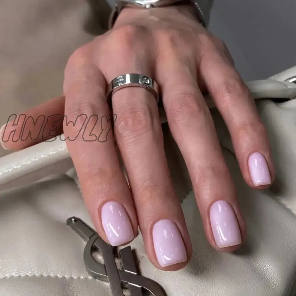 Hnewly 24pcs French Short Solid Color False Nails Simple & Elegant Design Fake Nail Art Full Coverage Detachable Artificial Press on nail