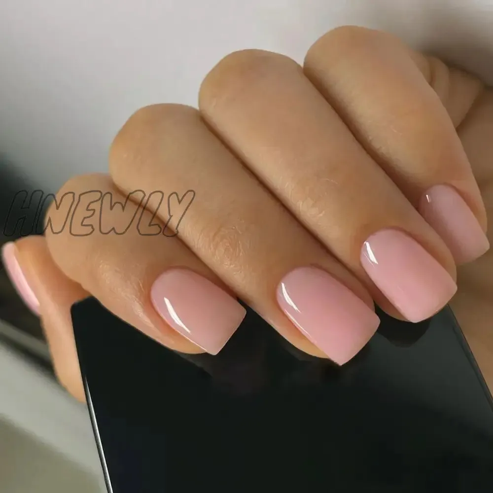 Hnewly 24pcs French Short Solid Color False Nails Simple & Elegant Design Fake Nail Art Full Coverage Detachable Artificial Press on nail