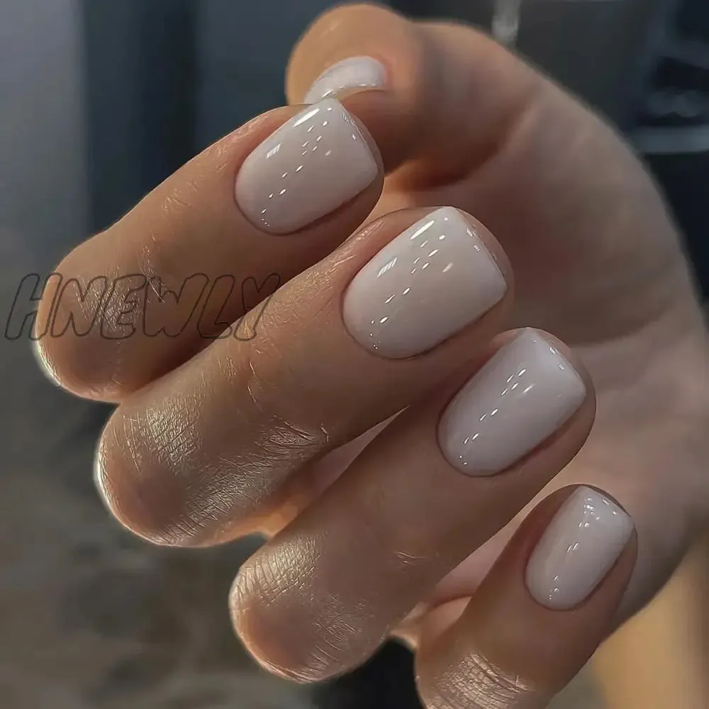 Hnewly 24pcs French Short Solid Color False Nails Simple & Elegant Design Fake Nail Art Full Coverage Detachable Artificial Press on nail