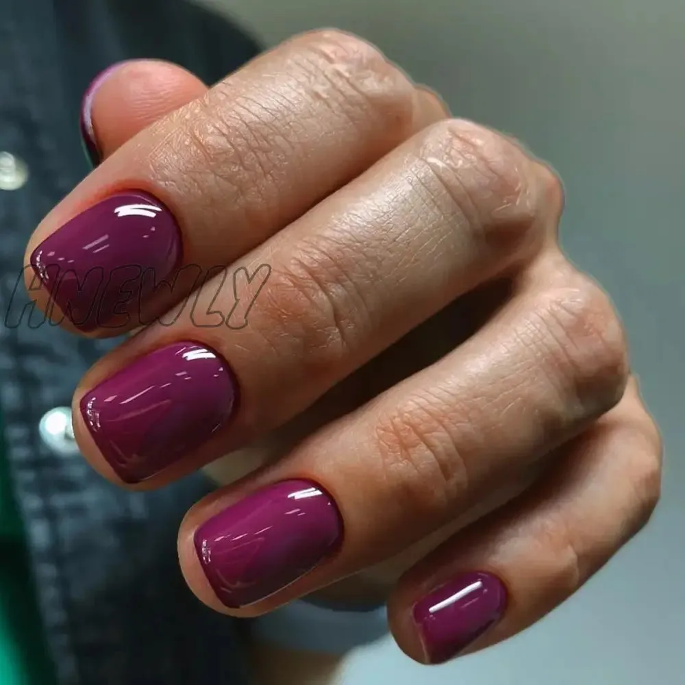 Hnewly 24pcs French Short Solid Color False Nails Simple & Elegant Design Fake Nail Art Full Coverage Detachable Artificial Press on nail
