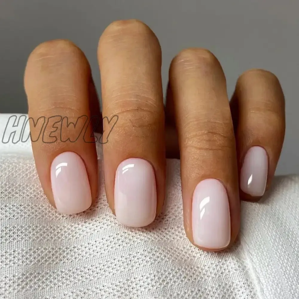 Hnewly 24pcs French Short Solid Color False Nails Simple & Elegant Design Fake Nail Art Full Coverage Detachable Artificial Press on nail