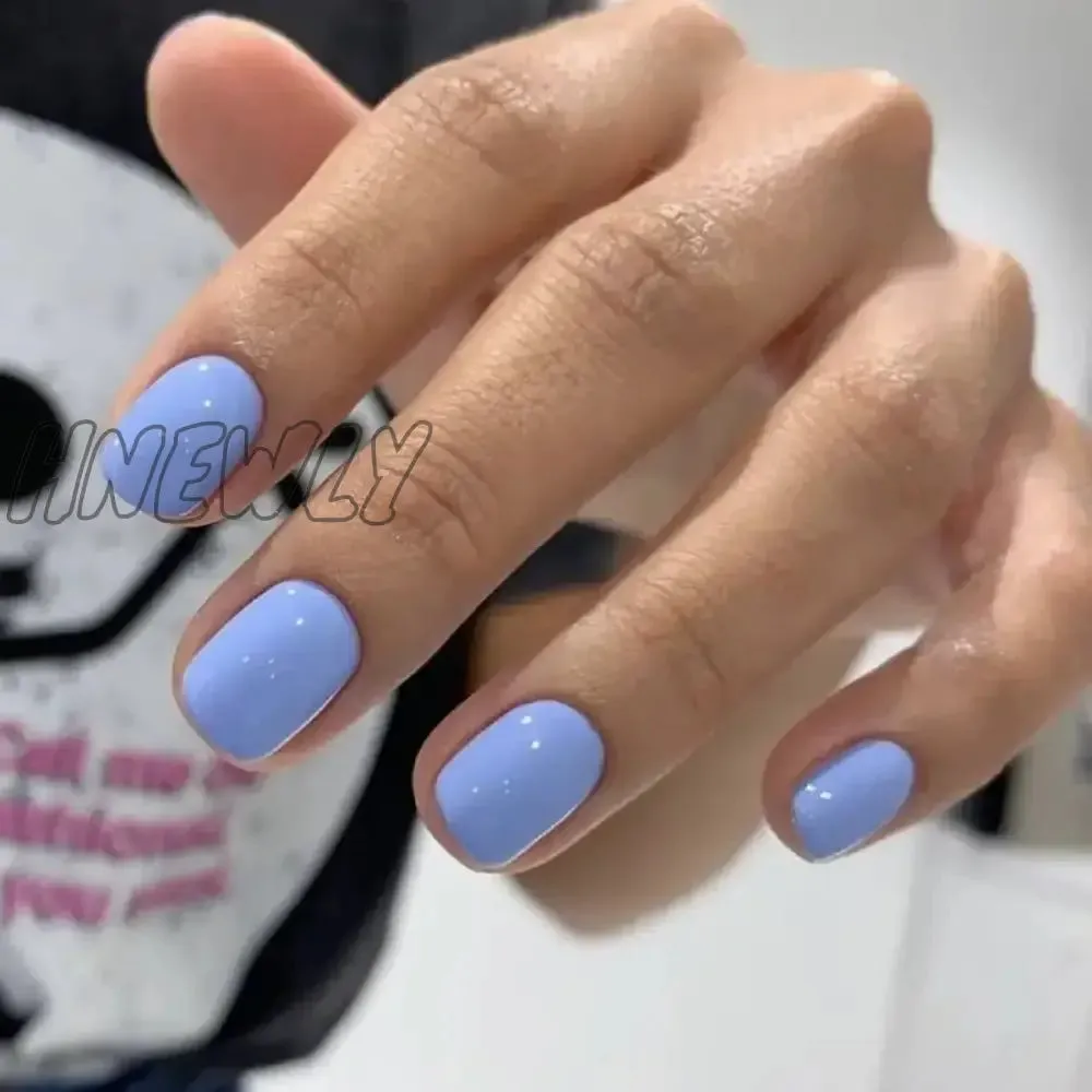 Hnewly 24pcs French Short Solid Color False Nails Simple & Elegant Design Fake Nail Art Full Coverage Detachable Artificial Press on nail