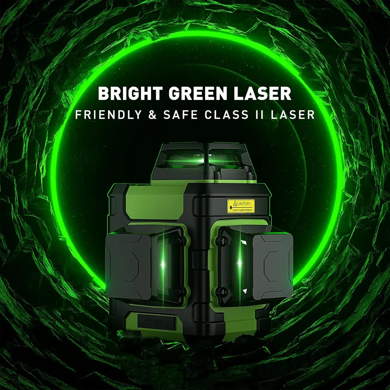 Huepar Laser Level 360, Self Leveling Rechargeable Green Beam 3D Cross Line Laser Level 3 X 360 Level Laser Tool for Construction with Pulse Mode, Strong Magnetic Bracket & Hard Carry Case - HM03CG