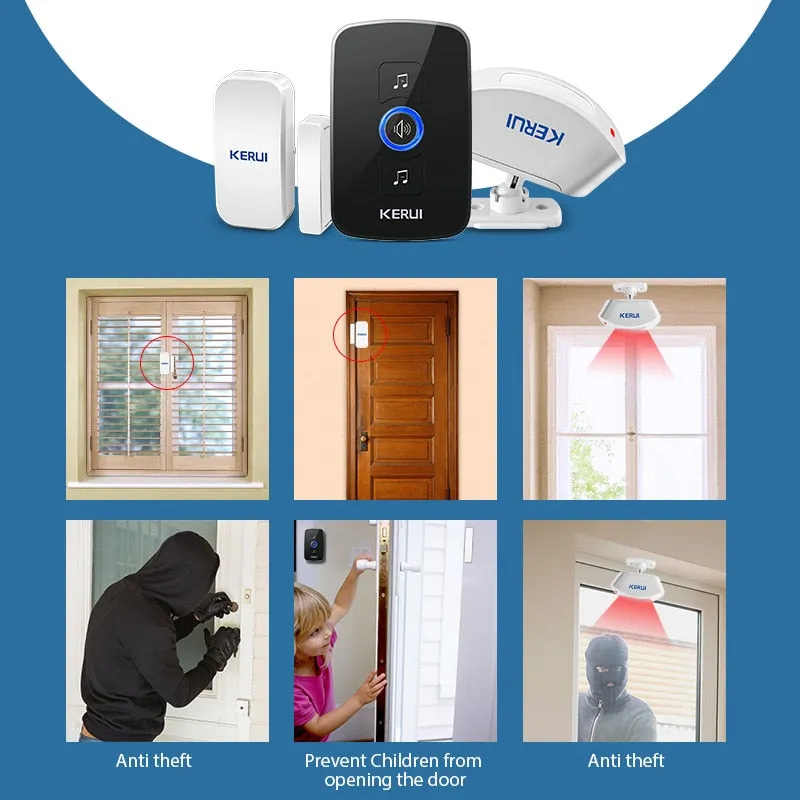 KERUI M525 Home Security Welcome Wireless Doorbell Smart Chimes Doorbell Alarm LED light 32 Songs with Waterproof Touch Button