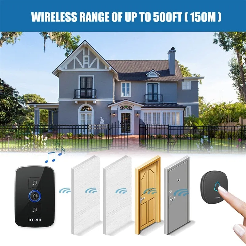 KERUI M525 Home Security Welcome Wireless Doorbell Smart Chimes Doorbell Alarm LED light 32 Songs with Waterproof Touch Button