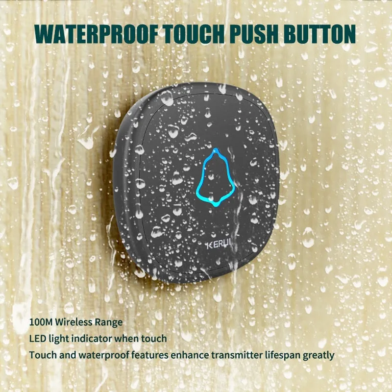 KERUI M525 Home Security Welcome Wireless Doorbell Smart Chimes Doorbell Alarm LED light 32 Songs with Waterproof Touch Button