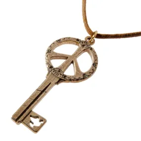 Key to Peace Peace Bronze Pendant Necklace on Adjustable Natural Fiber Cord (Wholesale)