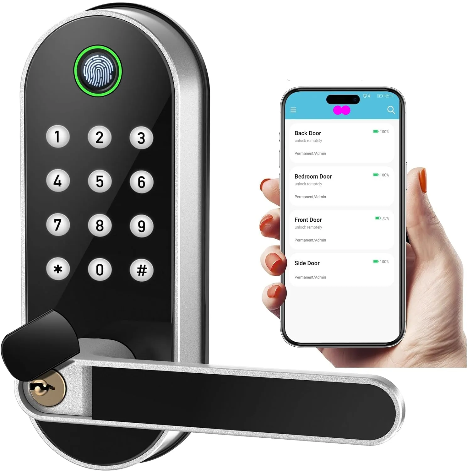 Keyless-Entry Fingerprint Smart Door Lock: Digital Electronic Lock with Code, Electric Door Knob, Fingerprint Door Handle Lock, Deadbolt Alternatives.