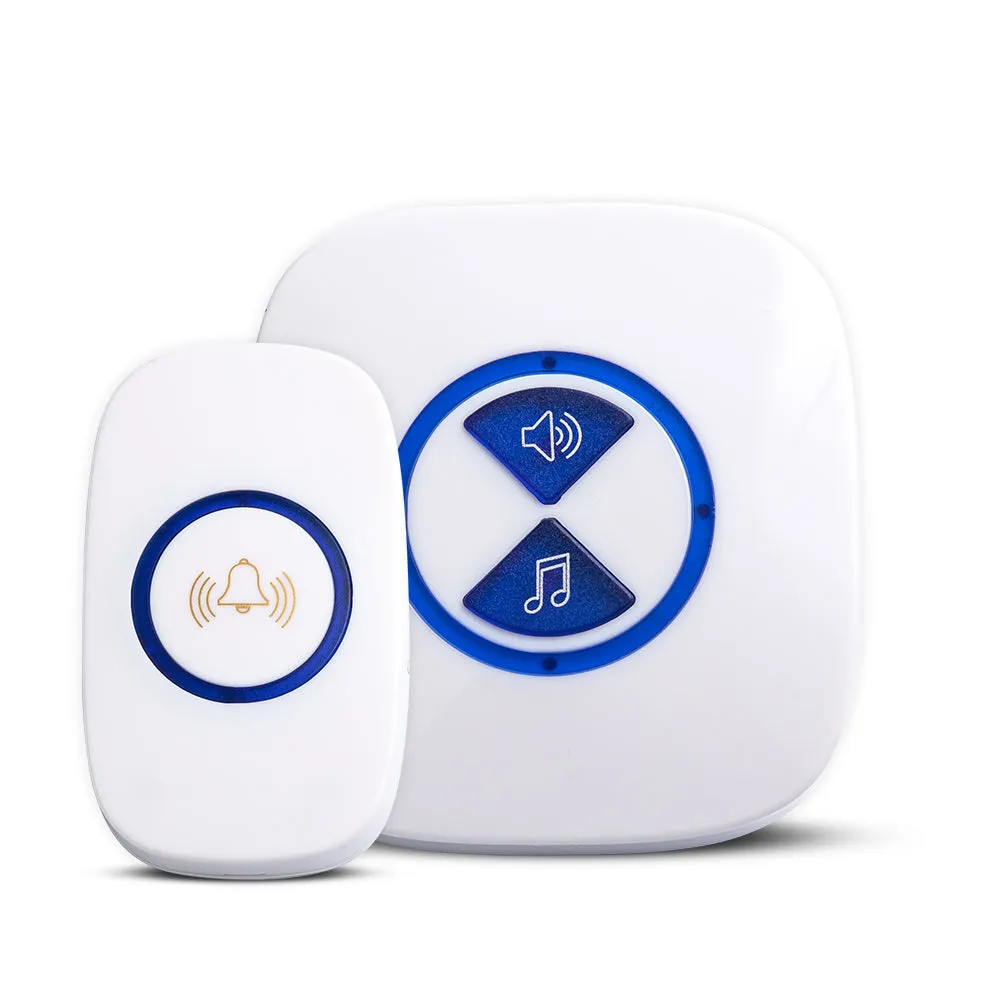 Kinetic Wireless Doorbell, Self-Generating Power, 1 Push Button (No Battery Required) and Plug-in Receiver, 38 Melodies IP44 Waterproof Door Entry Bell, White