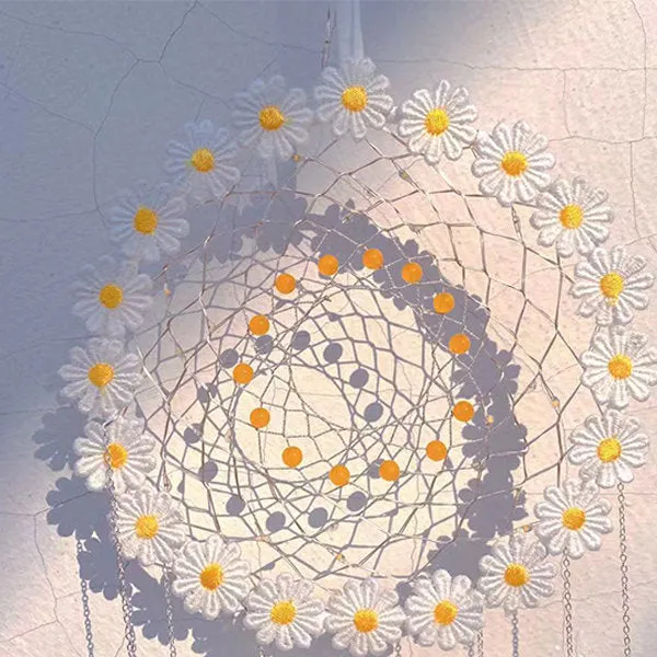 LED Flower and Feather Dreamcatcher - Handmade