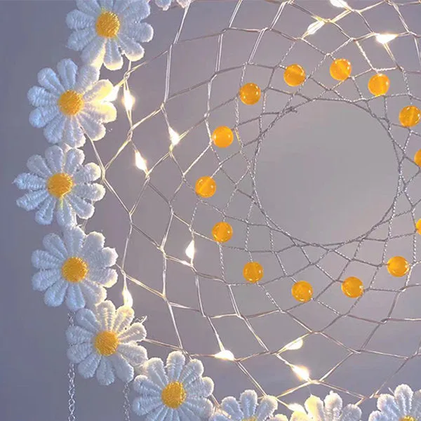 LED Flower and Feather Dreamcatcher - Handmade