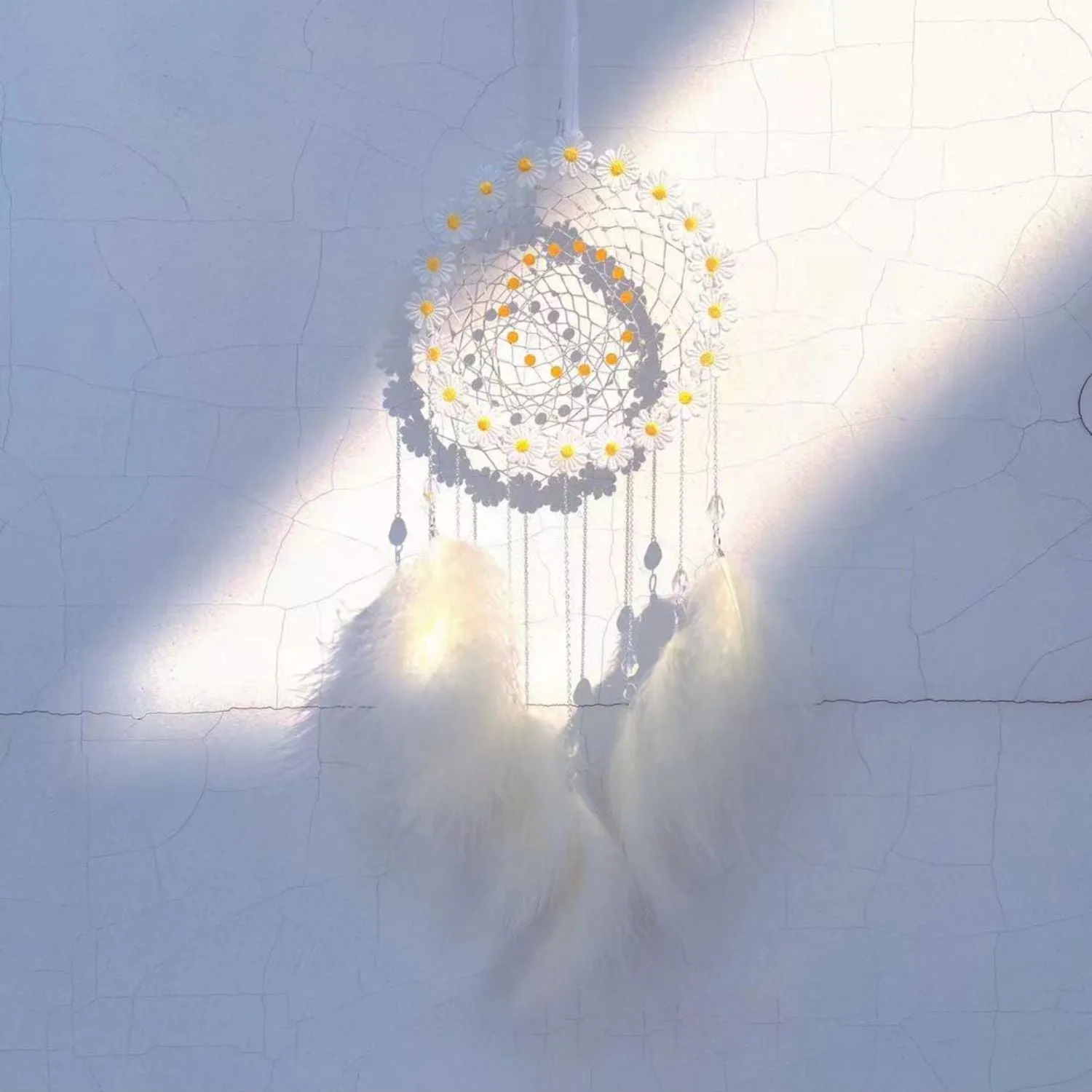 LED Flower and Feather Dreamcatcher - Handmade