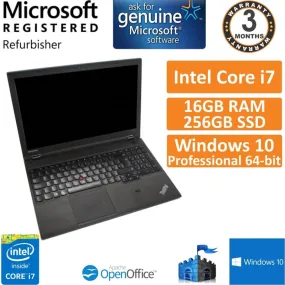 Lenovo ThinkPad T540p Workstation | 15.6" FHD (1080p), Intel Core i7-4600M @ 2.90GHz (4th Gen) 16GB RAM, 256GB SSD, Full Size Key   Num, Cam, DisplayPort | Win 10 Pro, Grade A (Certified Refurbished) - 1 Year Warranty