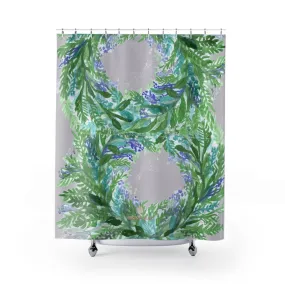 Light Gray Lavender Shower Curtains, Floral Print Polyester Bath Curtains- Printed in USA