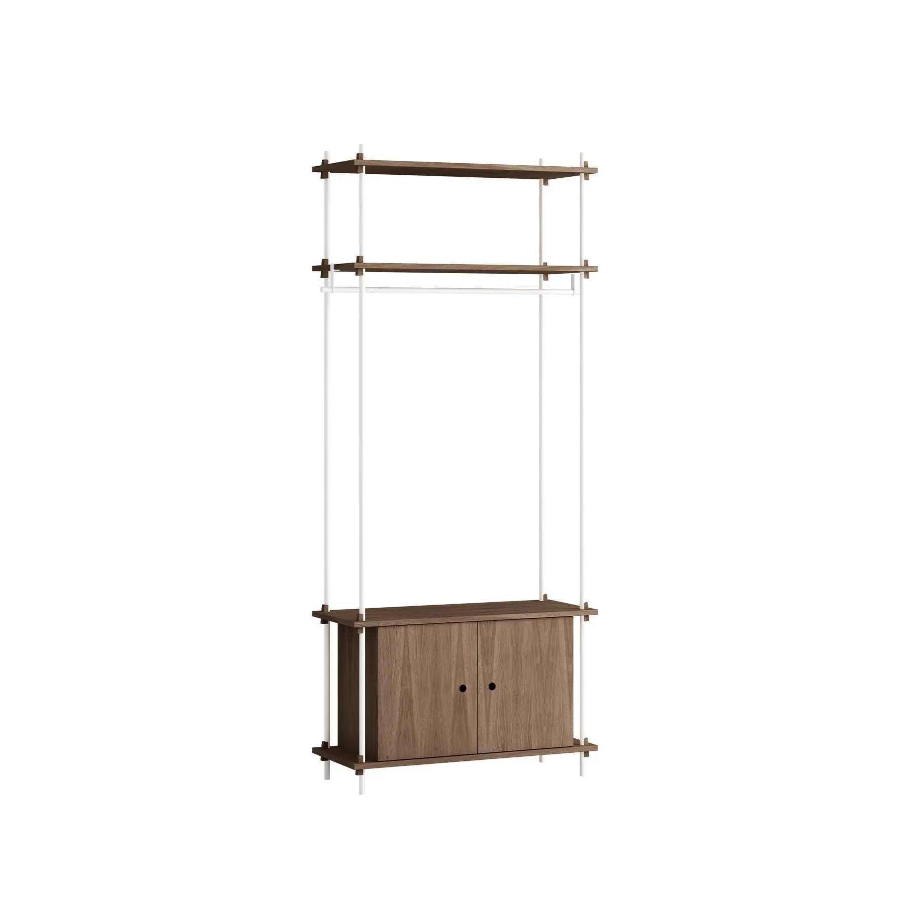MOEBE single shelving system with cabinet and clothes rail