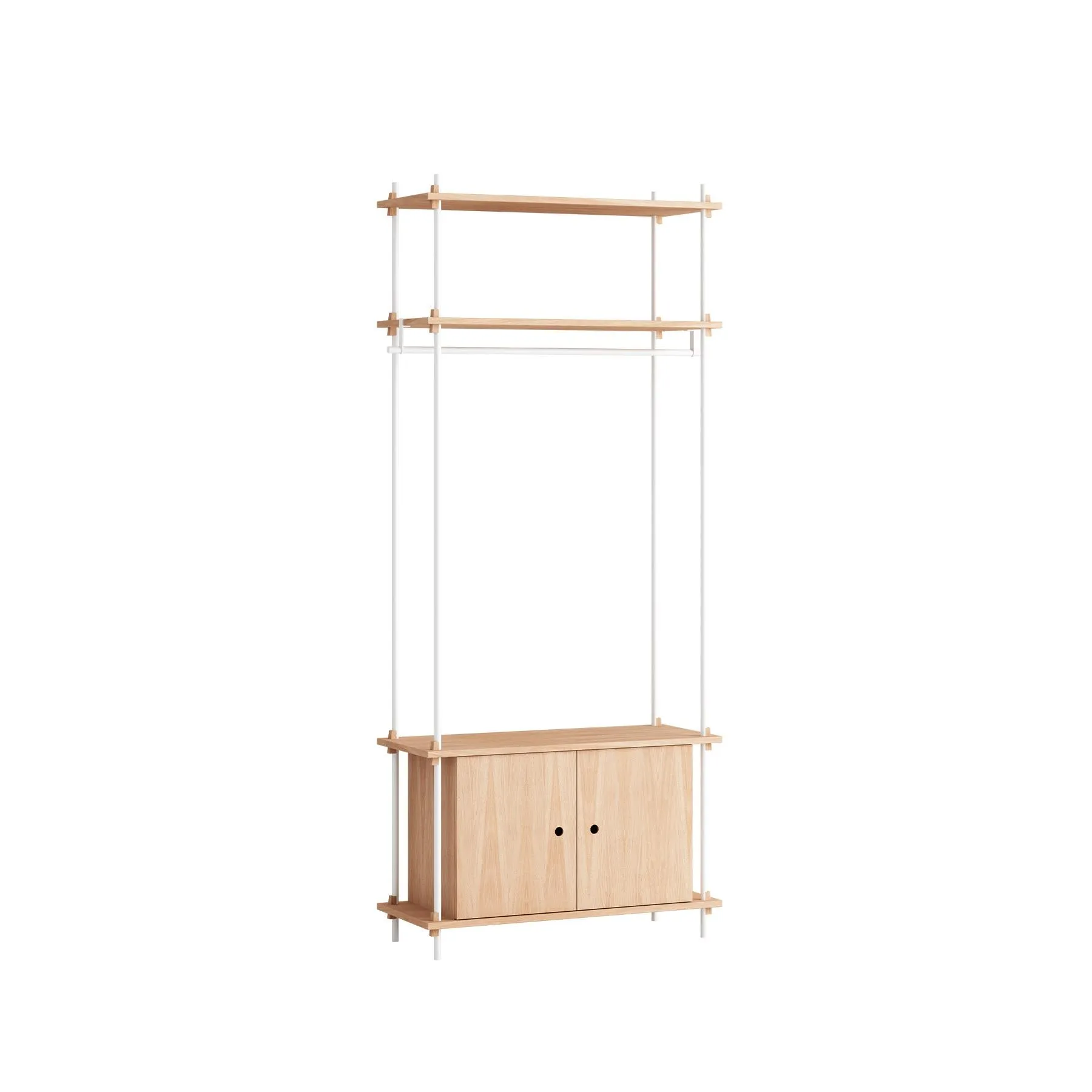 MOEBE single shelving system with cabinet and clothes rail