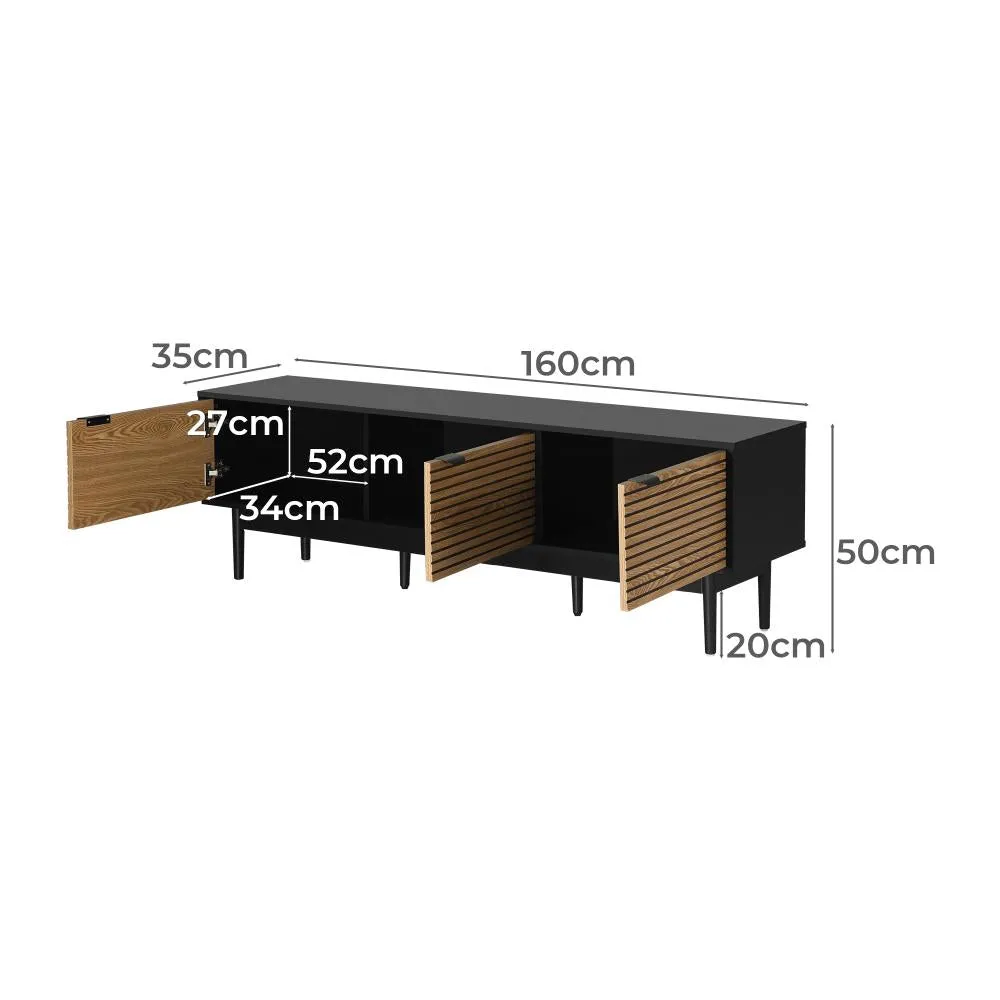 Oikiture TV Cabinet Entertainment Unit Stand Storage Three Door 160CM