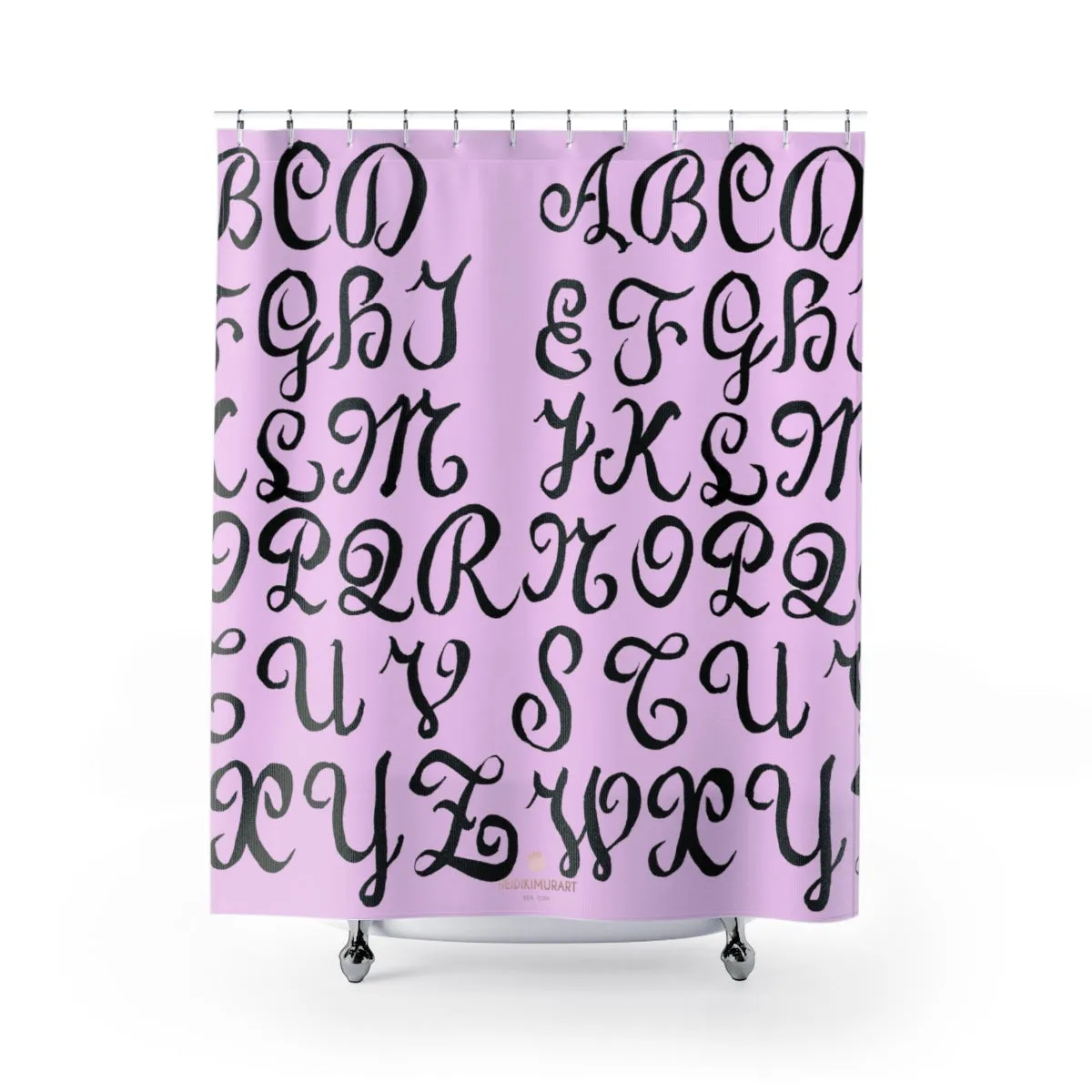 Pink Alphabet Shower Curtains, Best Calligraphy Lettering Modern Bathroom Shower Curtains-Printed in USA