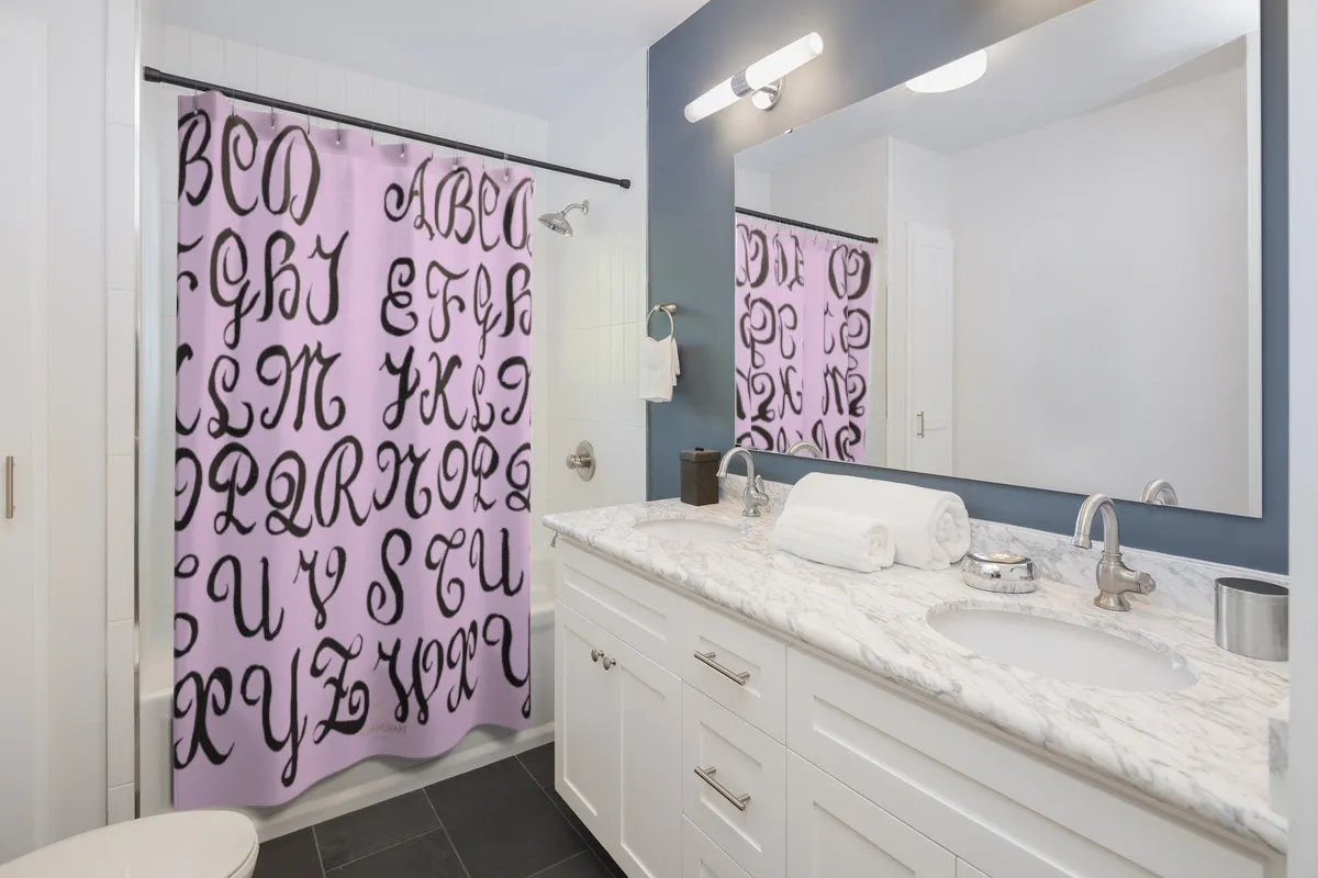 Pink Alphabet Shower Curtains, Best Calligraphy Lettering Modern Bathroom Shower Curtains-Printed in USA