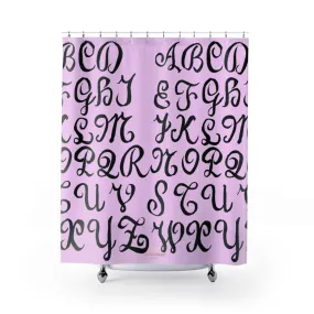 Pink Alphabet Shower Curtains, Best Calligraphy Lettering Modern Bathroom Shower Curtains-Printed in USA