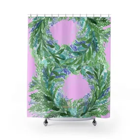 Pink French Lavender Bath Curtains, Floral Print Polyester Shower Curtains- Printed in USA