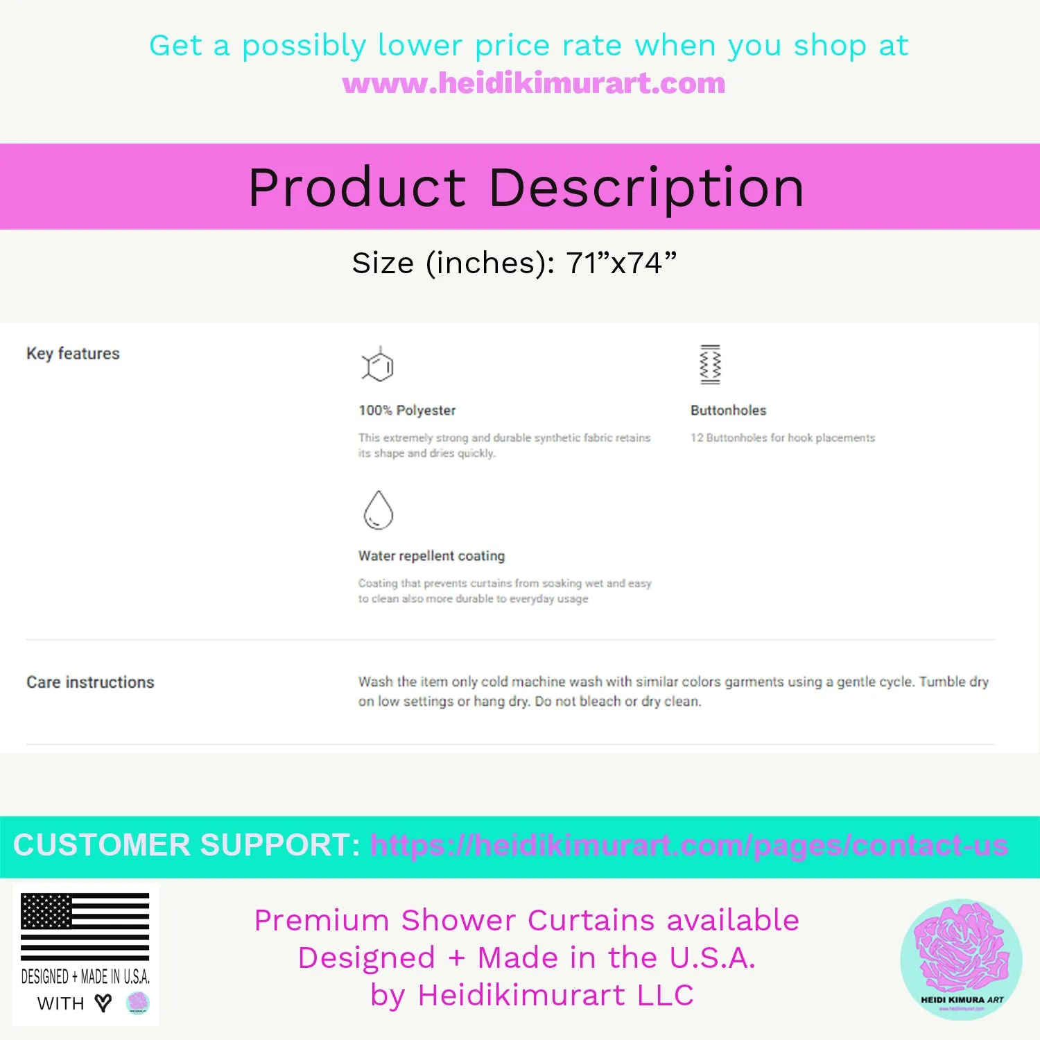 Pink French Lavender Bath Curtains, Floral Print Polyester Shower Curtains- Printed in USA