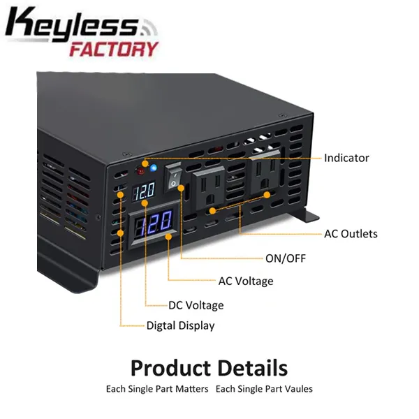 RBP - 12VDC - 1500 Watt Pure Sine Wave Inverter - DC to AC - No USB Ports - w/ Remote Control
