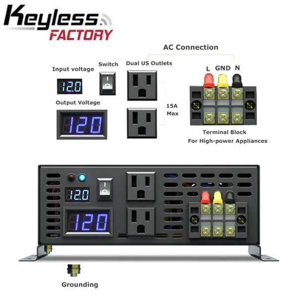 RBP - 12VDC - 2000 Watt Pure Sine Wave Inverter - Bi-Directional Inverter - DC to AC - No USB Ports - Optional Remote Control
