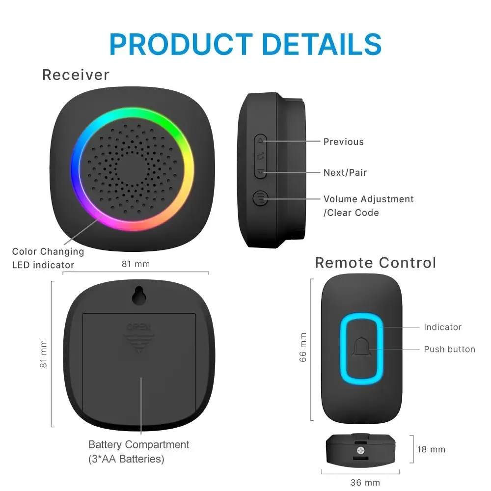 RL-3995B doorbell Battery-powered wireless doorbell with shining LED display Door bell