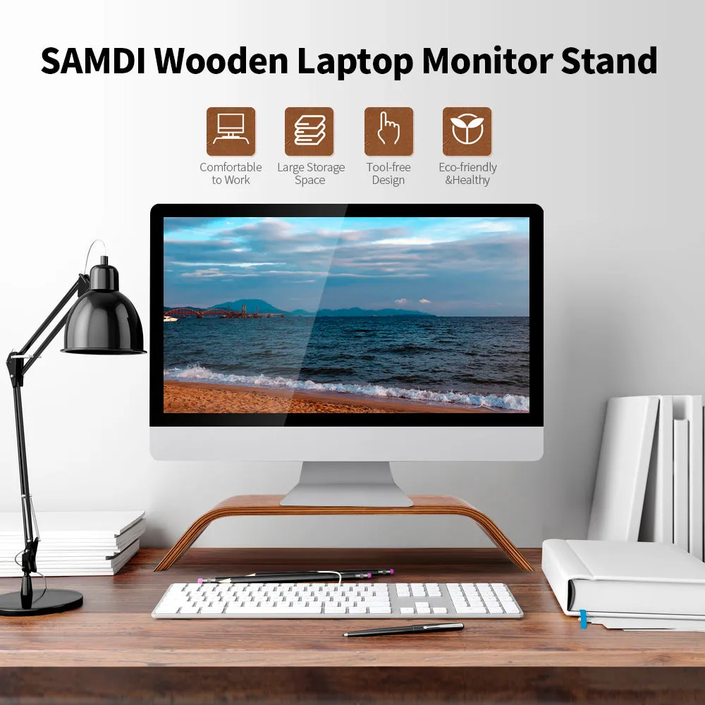 SAMDI Wooden Stand - All-in-One Monitor/Laptop Holder for iMac