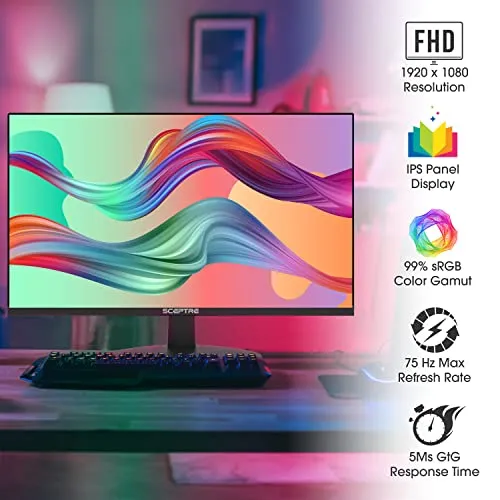 Sceptre IPS 27" LED Gaming Monitor 1920 x 1080p 75Hz 99% sRGB 320 Lux HDMI x2 VGA Build-in Speakers, FPS-RTS Machine Black (E278W-FPT series)