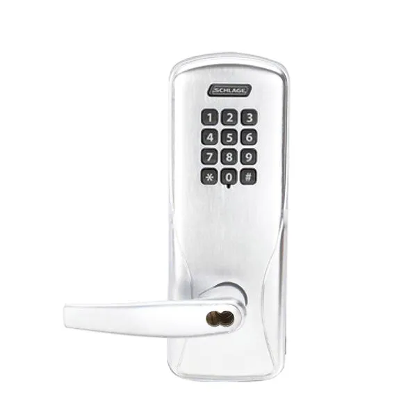 Schlage - CO-100 - Grade 1 Cylinder Keypad Programmable Lock - 6-pin SFIC Prep - Athens Lever - Right Hand Reverse - Storeroom - Bright Chrome - Exit Trim - Grade 1