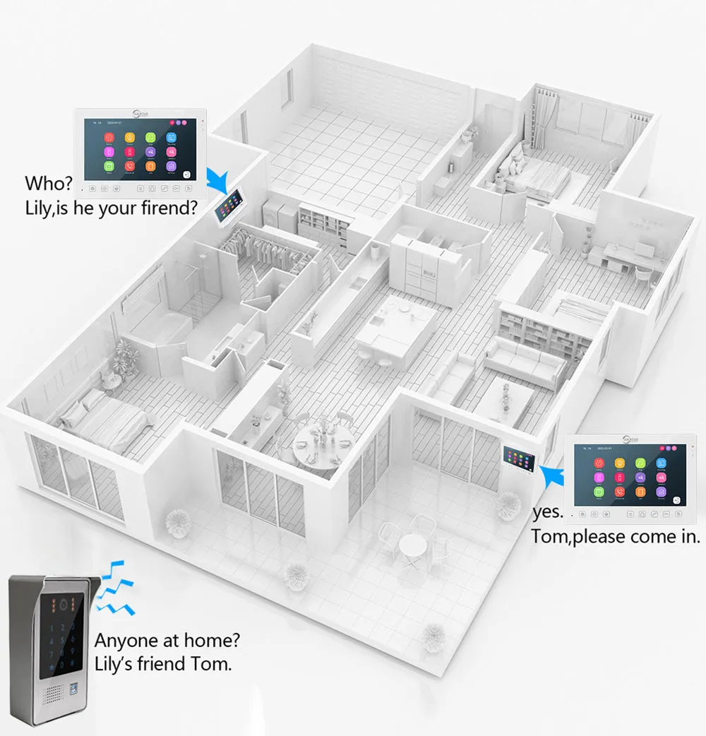 Smart Home Tuya 1080P WiFi Keypad/RFID Card Smartphone APP Unlock Motion Detection Home Access Control Video Intercom System