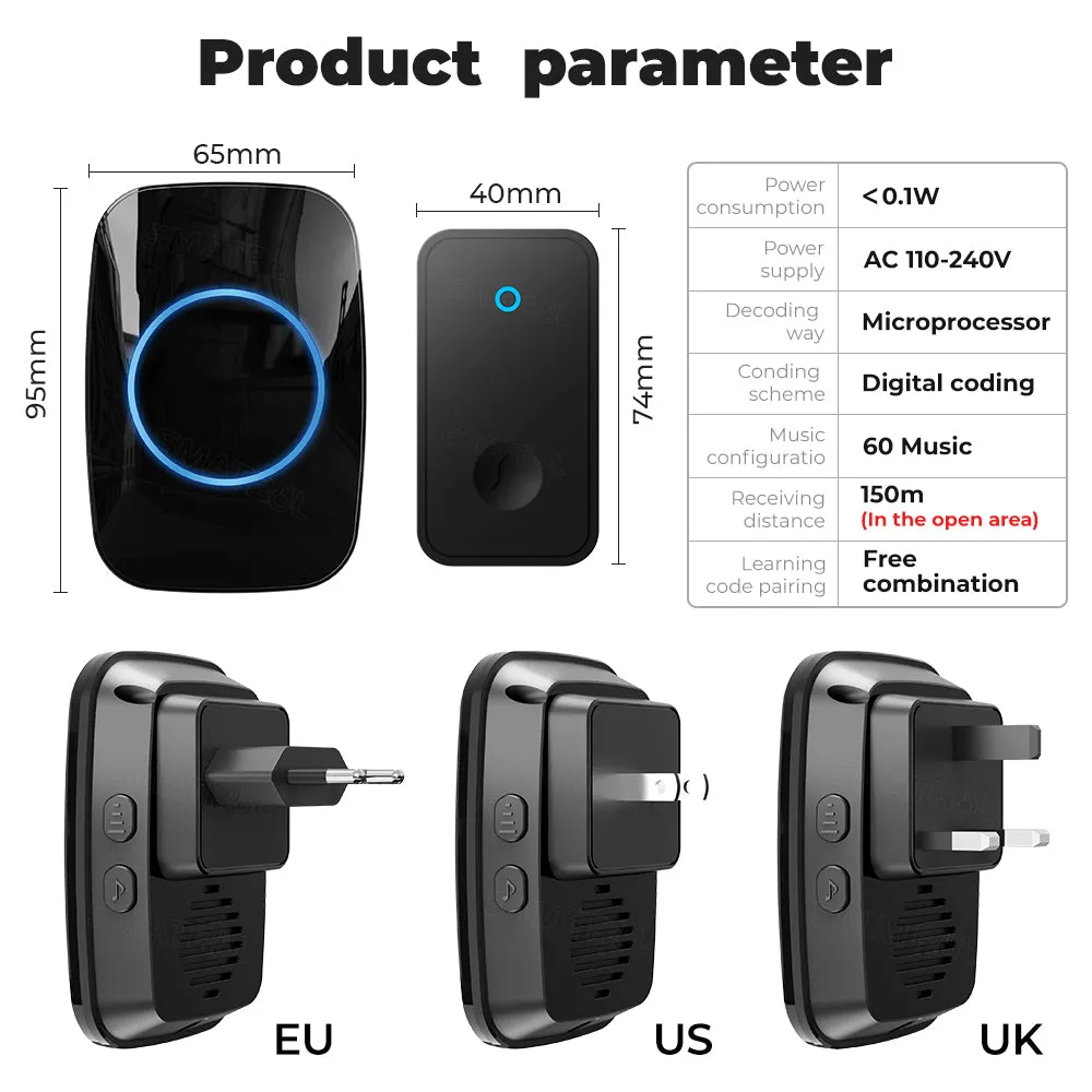 SMATRUL Self-Powered Doorbell, 2 transmitter   1 receiver