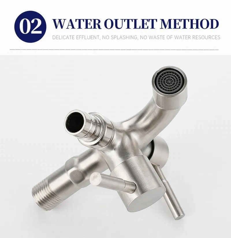 Stainless Steel 304 Washing Machine Double Control Dual 2 Way Faucet Tap Splitter Free Tape & 4-Point Threaded Adapter