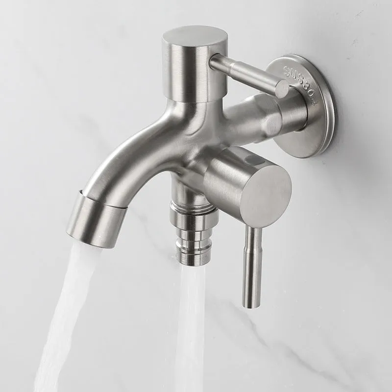 Stainless Steel 304 Washing Machine Double Control Dual 2 Way Faucet Tap Splitter Free Tape & 4-Point Threaded Adapter