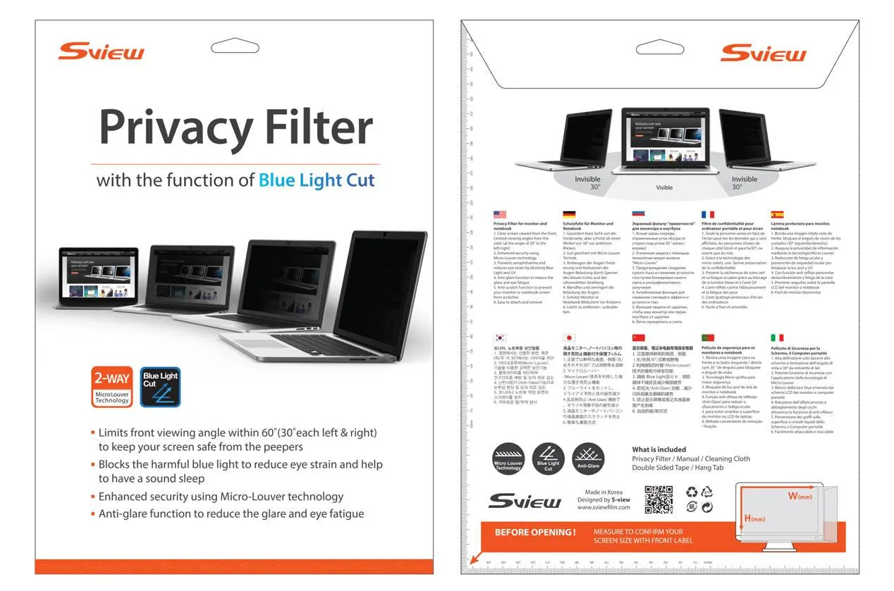 SVIEW SPFAG2-18.1 抗藍光螢幕防窺片 (359x287mm) S-view Privacy Screen Filter with Blue light cut for 18.1" Monitors (5 : 4)